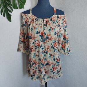 French Laundry Floral Cold Shoulder Blouse Top